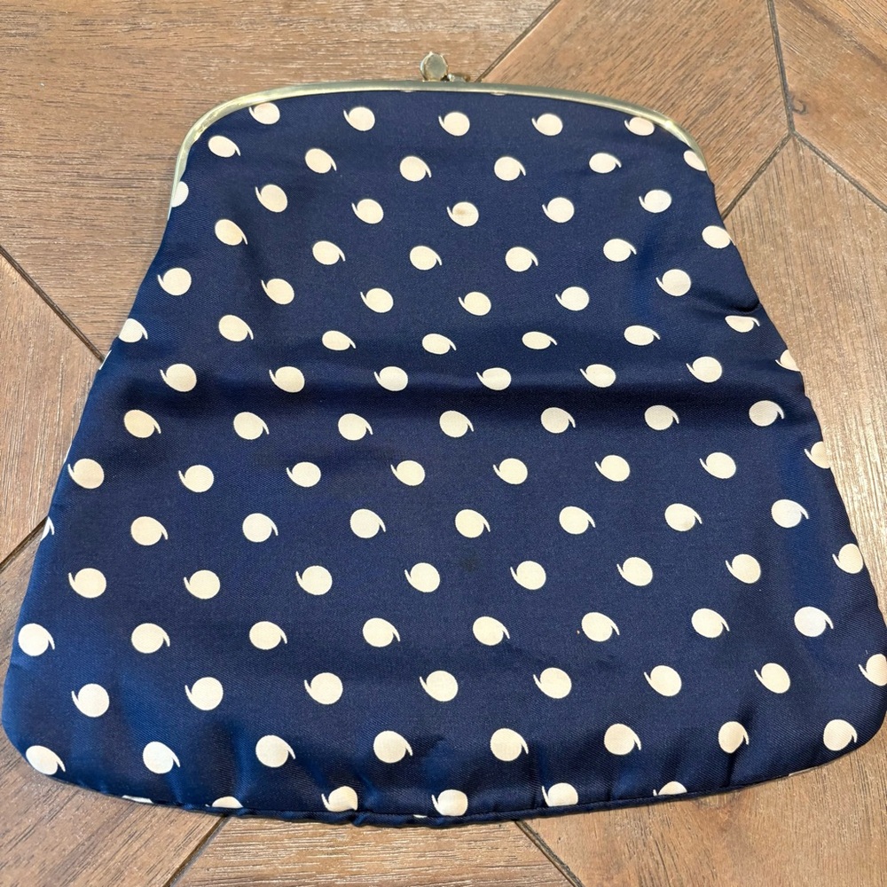 Vintage Ingber Foldable Clutch Purse Kiss-Close blue and white polka dots 1950s - Picture 2 of 8